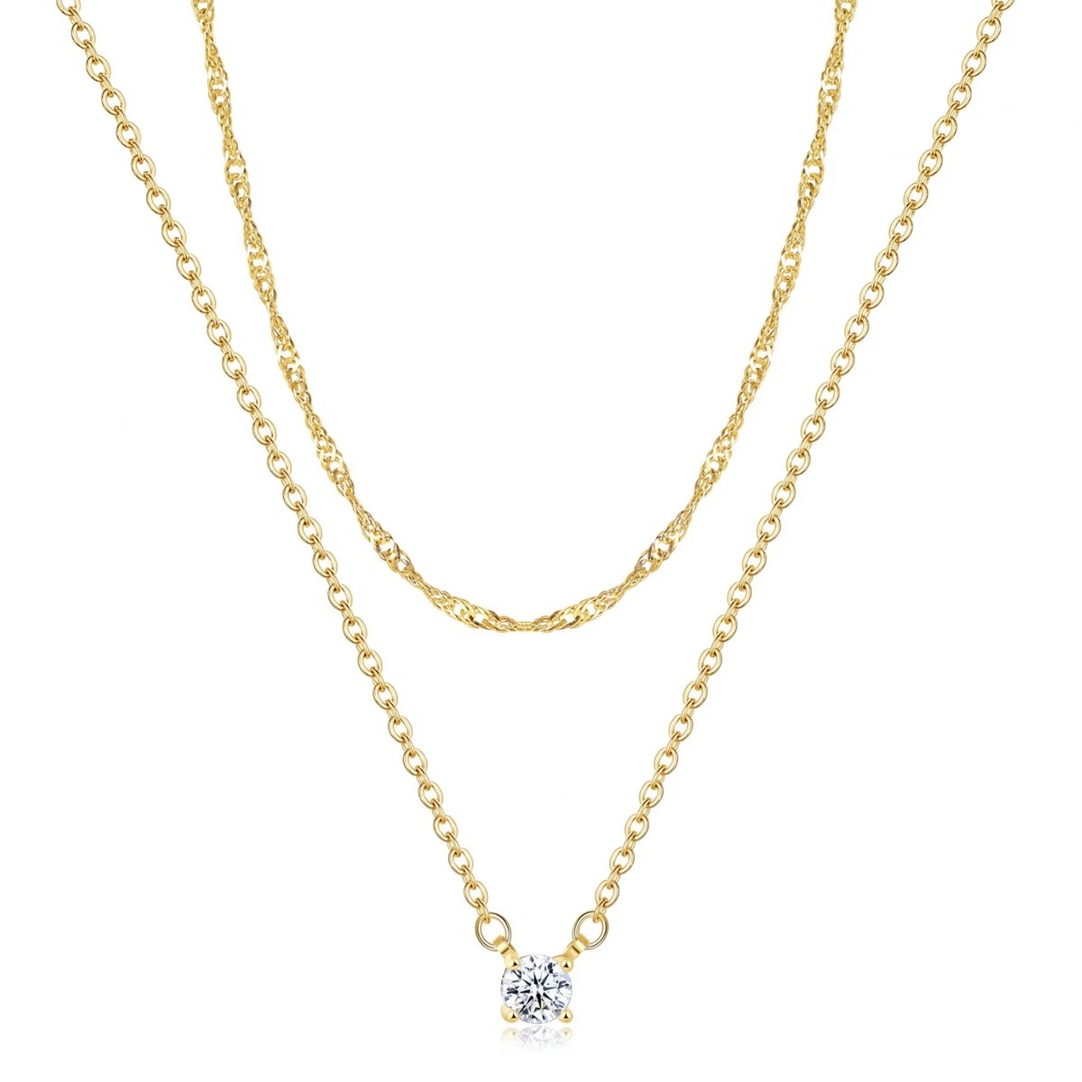 Studio Aurélie Kettingset - Goud - Zirkonia - RVS - 2-delig