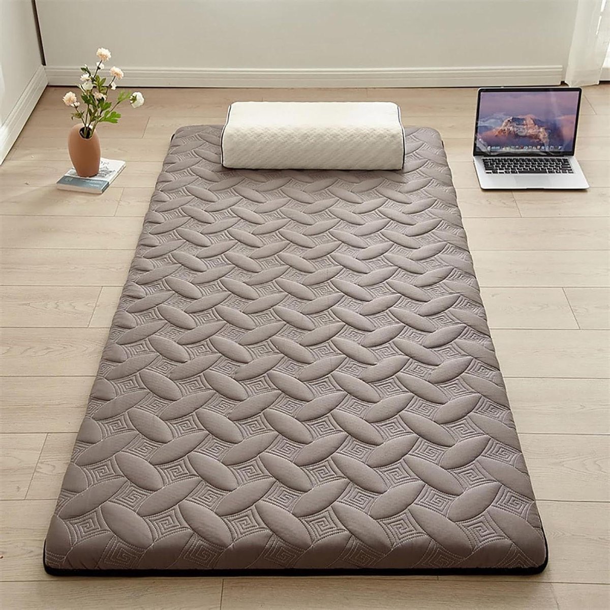 Japanse vloermatras, dik opvouwbaar matras voor slaapzaal, eenpersoons/tweepersoons/queensize, grijs (90 x 200 cm) comfortabele, draagbare ruimtebesparende beddengoedoplossing