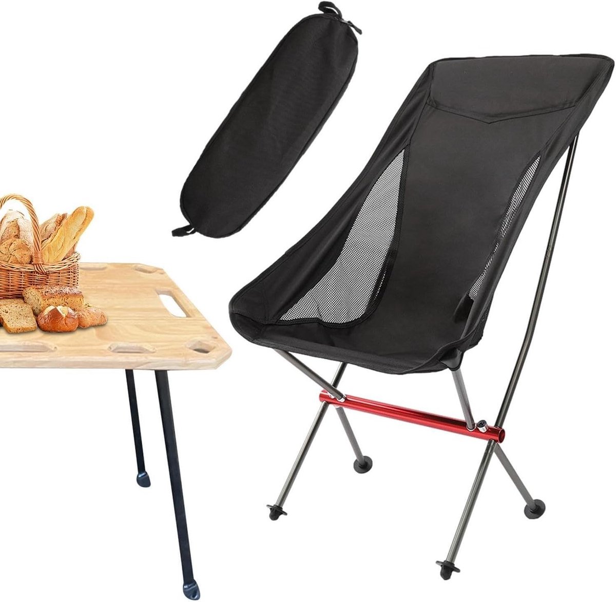 Opvouwbare Camping Stoel - Inklapbare Zitplaats - Outdoor Ontspanning - Kantelvast Ontwerp - 150 kg Draagkracht - Zwart