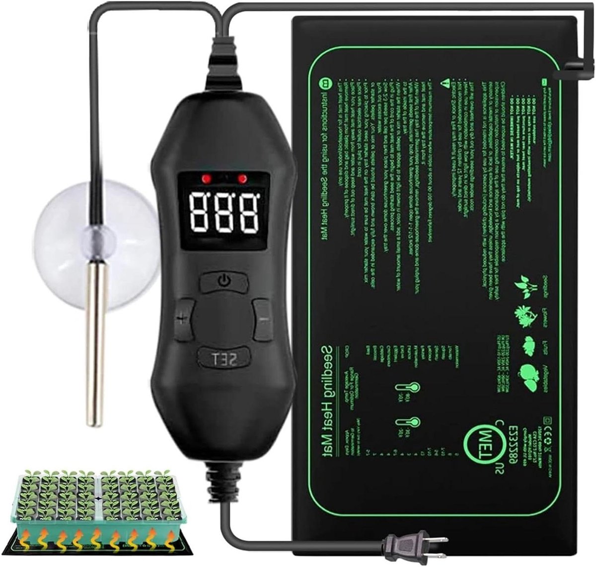 Verwarmingsmat Planten - Zaailing Mat - Zaad Kieming - Verstelbare Thermostaat - 50W - Zwa