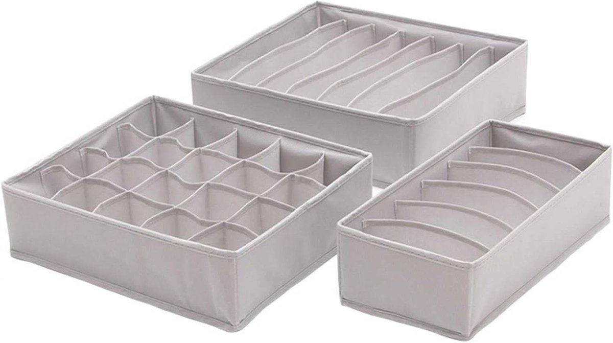 Lade Organizer Sets - Opvouwbare Opbergers - Kleding Sorteren - Mesh Nylon Materiaal - 3 Sets - Grijs/Roze