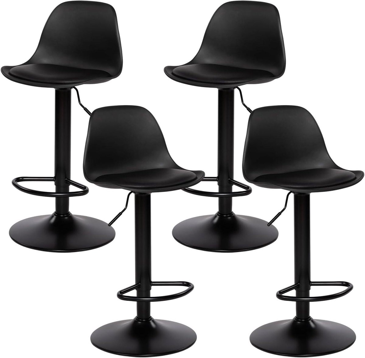 Barkruk set - Barstoel keuken - Comfortabel zitten - In hoogte verstelbaar - 4 stuks - Zwart