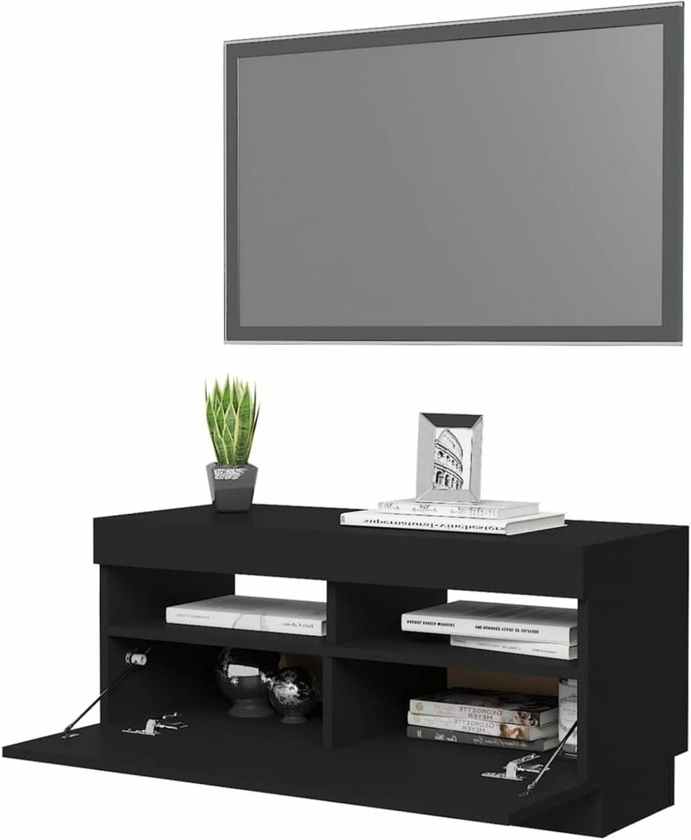 TV-kast met LED - Lowboard Televisietafel - Woonkamer Sfeer - Trendy Design - 80x35x40 cm - Zwart