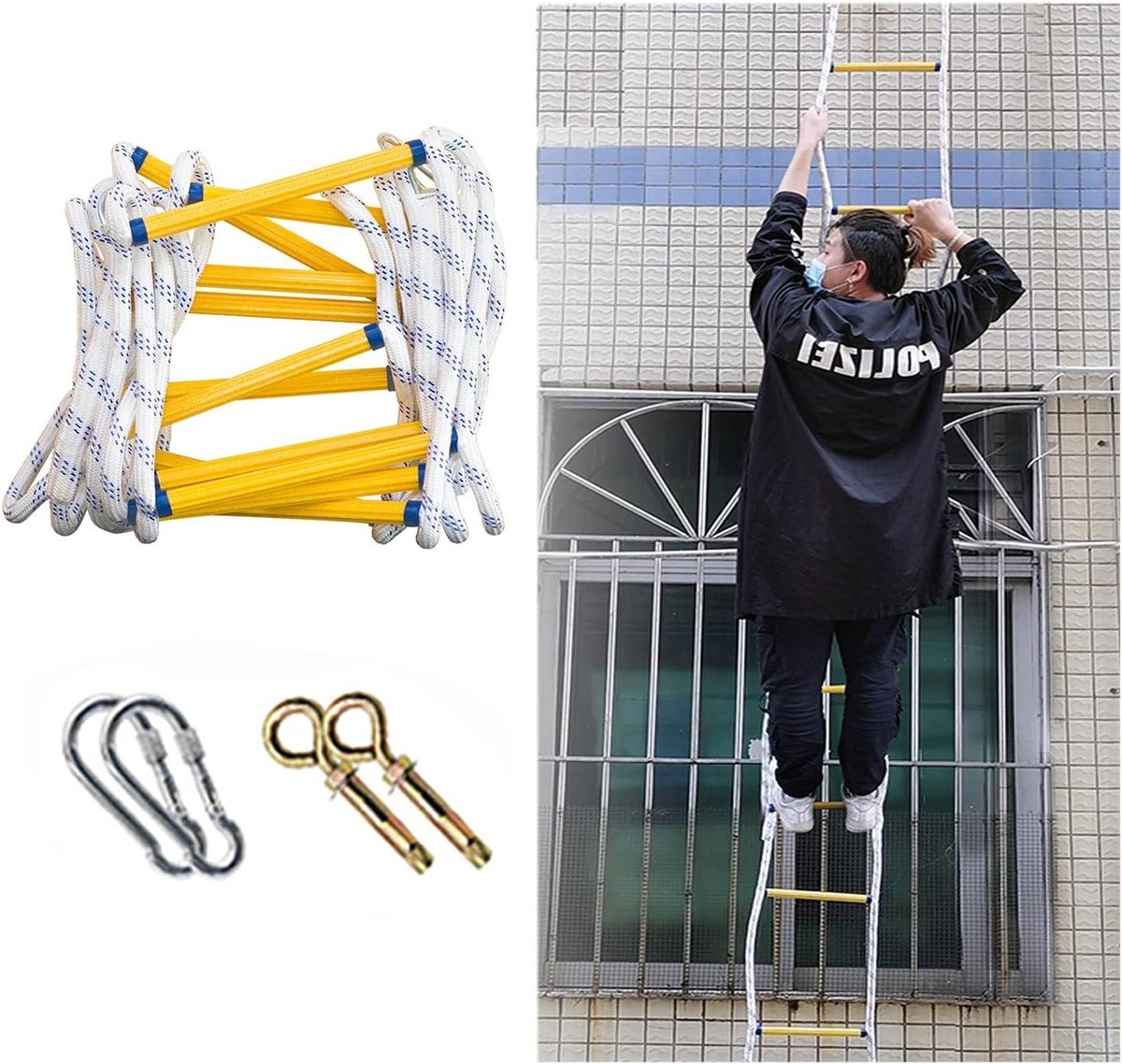 Veiligheid Touw Ladder - Noodladder Ontsnapping - Hoge Noodsituaties - Antislip Epoxy Stappen - 7 Meter - Geel