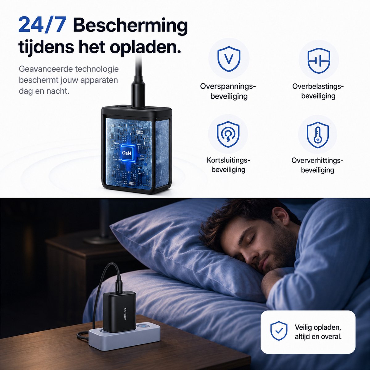 Snellader USB-C 45W - 3 Poorten Snellader - Usb Stekker - Usb Oplader - GaN oplader - 2x USB-C PD - 1x USB-A PD 22.5W - Zwart van Sounix — cadeau in Elektronica - foto 8