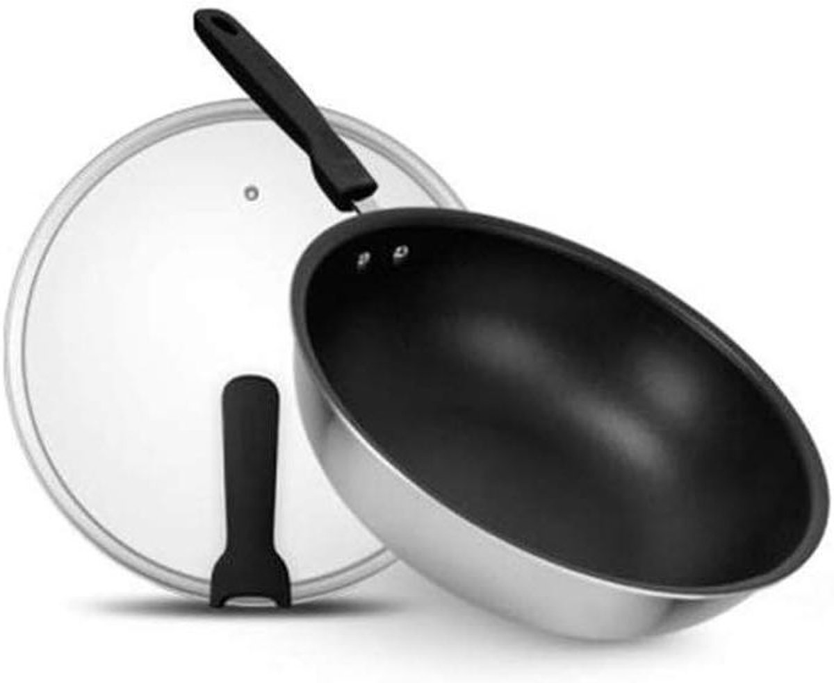 RVS Koekenpan - Antiaanbak Wok - Maaltijden Bereiden - Gelijkmatige Warmte - 28CM - Zilver