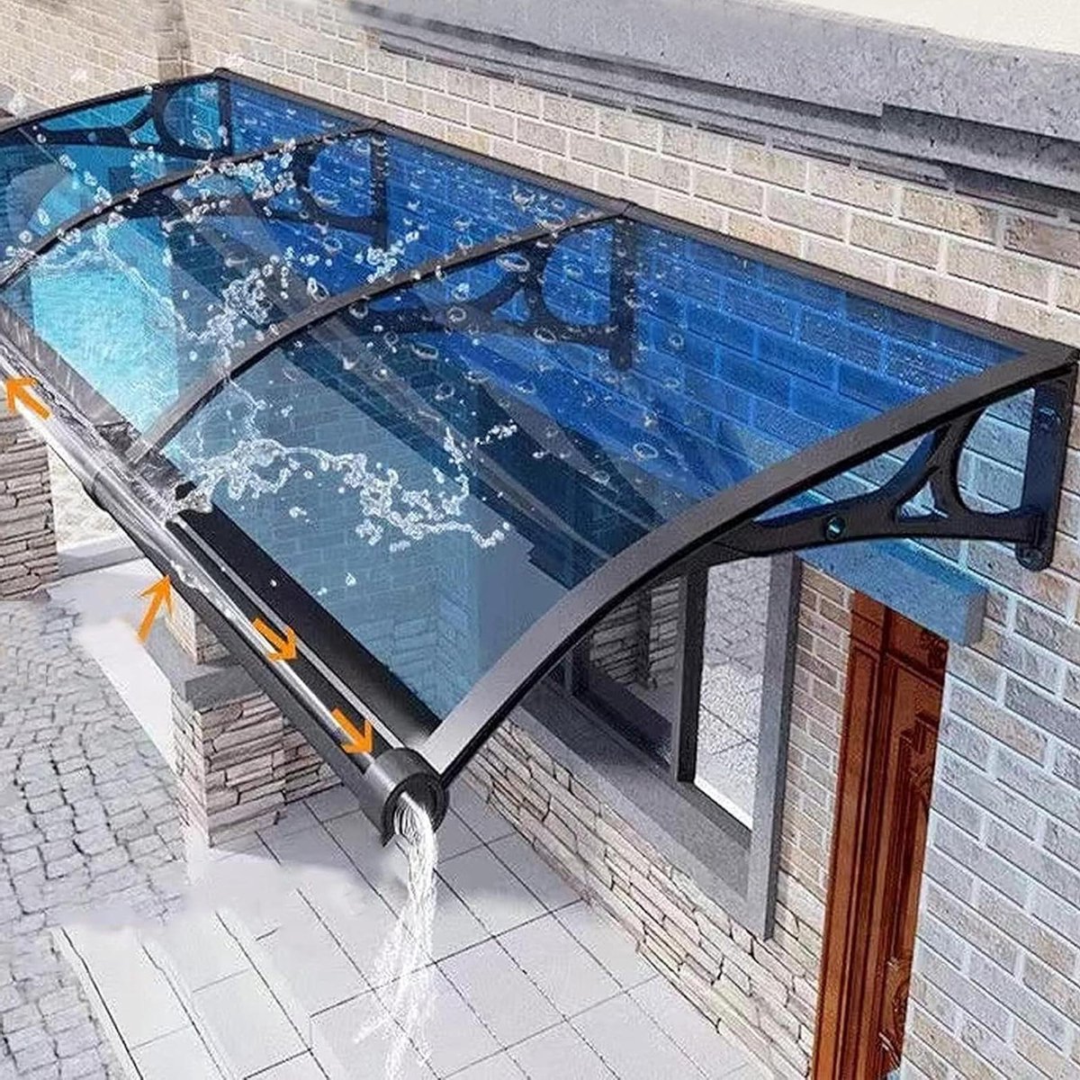 Voordeur Luifel - Regenscherm Overkapping - Bescherming tegen weer - Aluminium Beugel - 80x320cm - Transparant