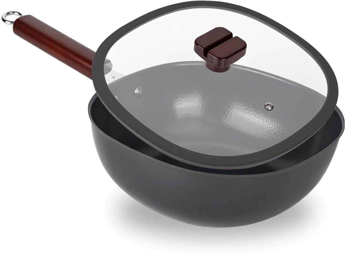 Gesmede IJzeren Pan Braadpan Veelzijdig Koken Natuurlijke Patina 24 cm Zwart