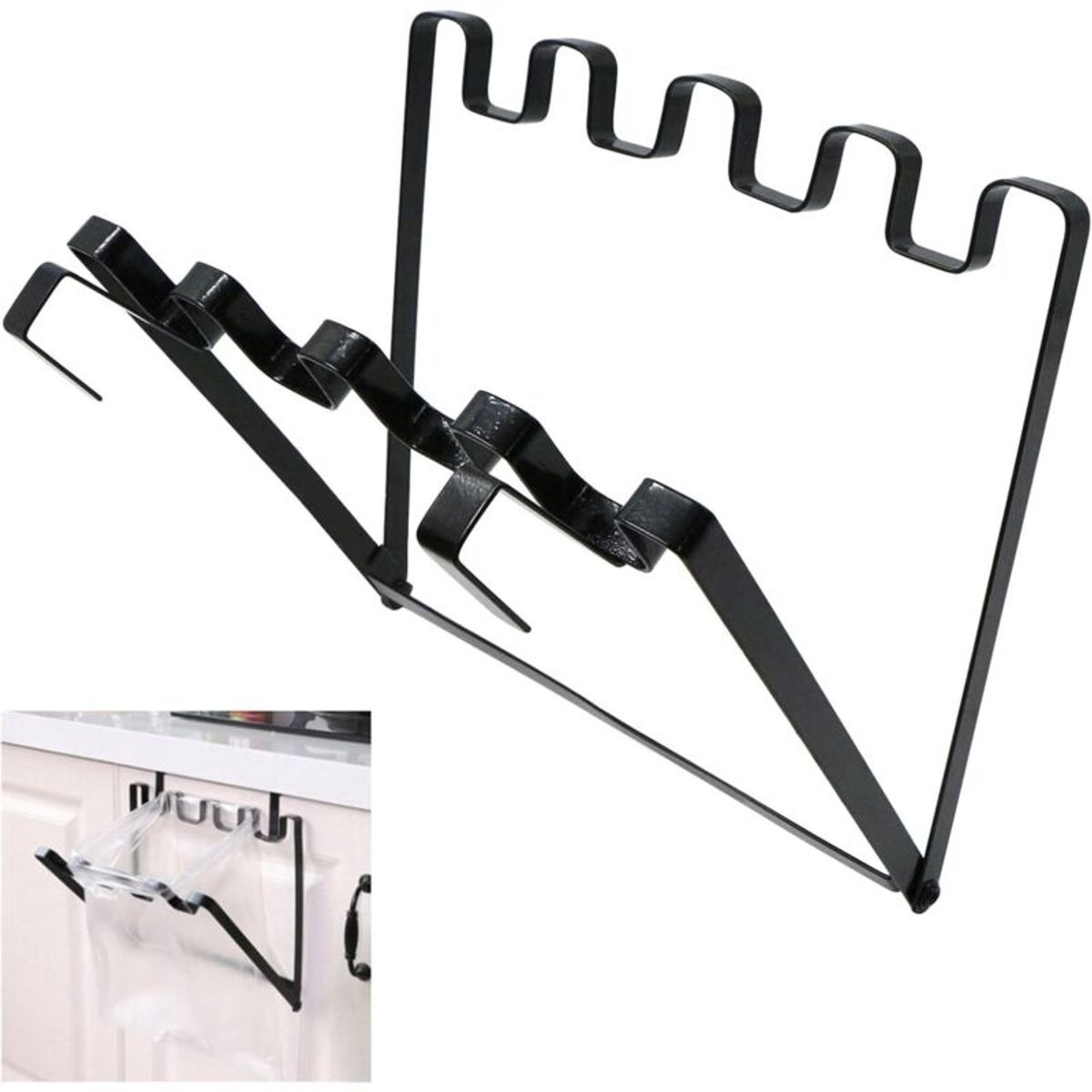 Opvouwbaar hangend prullenrek – Eenvoudig ijzeren prullenrekgeschikt voor haken, geschikt voor kastdeurengeschikt voor een dikte van minder dan 1,8 cm. Te gebruiken in keukens, op reis, thuis, in kledingkasten en andere ruimtes.