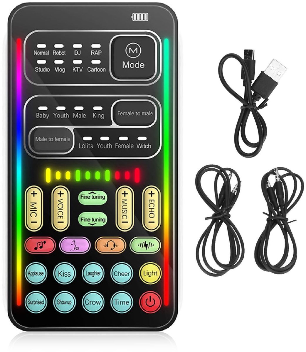 Dailygoods - Dailygoody - Mini Draagbare Stemvervormer - Gaming Geluidskaart - Zwart - 8 Effecten - Mobiele Opname - Geschikt voor PC - Compact Model