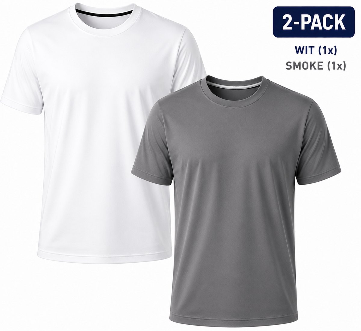 2-Pack - T-Shirts Heren - 100% Katoen - Wit, Smoke - Comfort Fit - Maat S