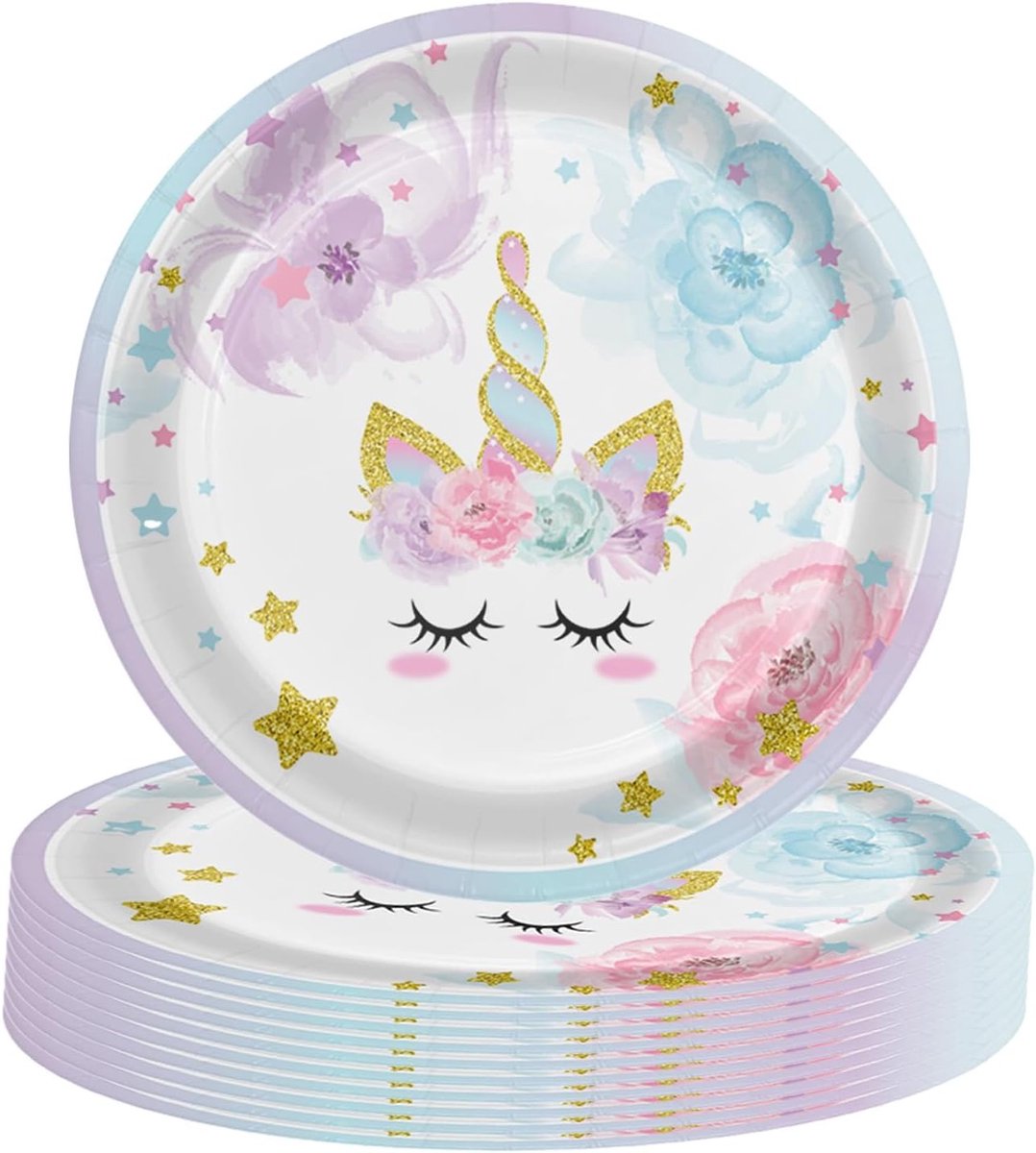 Paarse Eenhoorn Papieren Borden voor Verjaardagsfeestje - Feestdecoratie en Tafelgerei voor Meisjes met 23 cm Borden voor Baby Shower en Kinderfeestjes