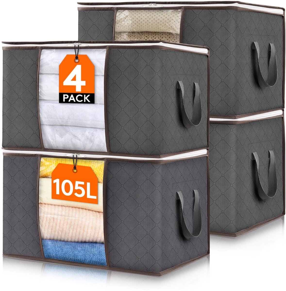 Dailygoods - Set van 4 Opbergtassen voor Kleding en Dekens, 105L