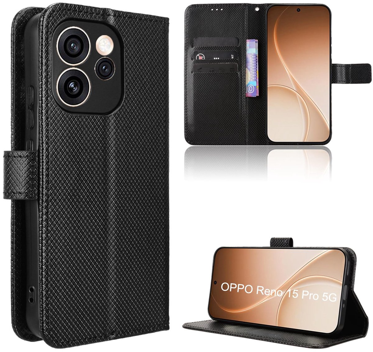 Dailygoods - Premium Flipcase voor Oppo Reno 15 Pro 5G van Koolstofvezel