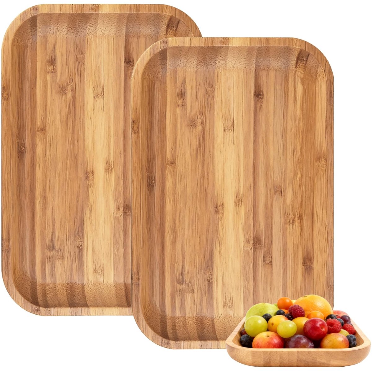 Dailygoods - Set van 2 Decoratieve Houten Dienbladen 30 x 20 x 2 cm