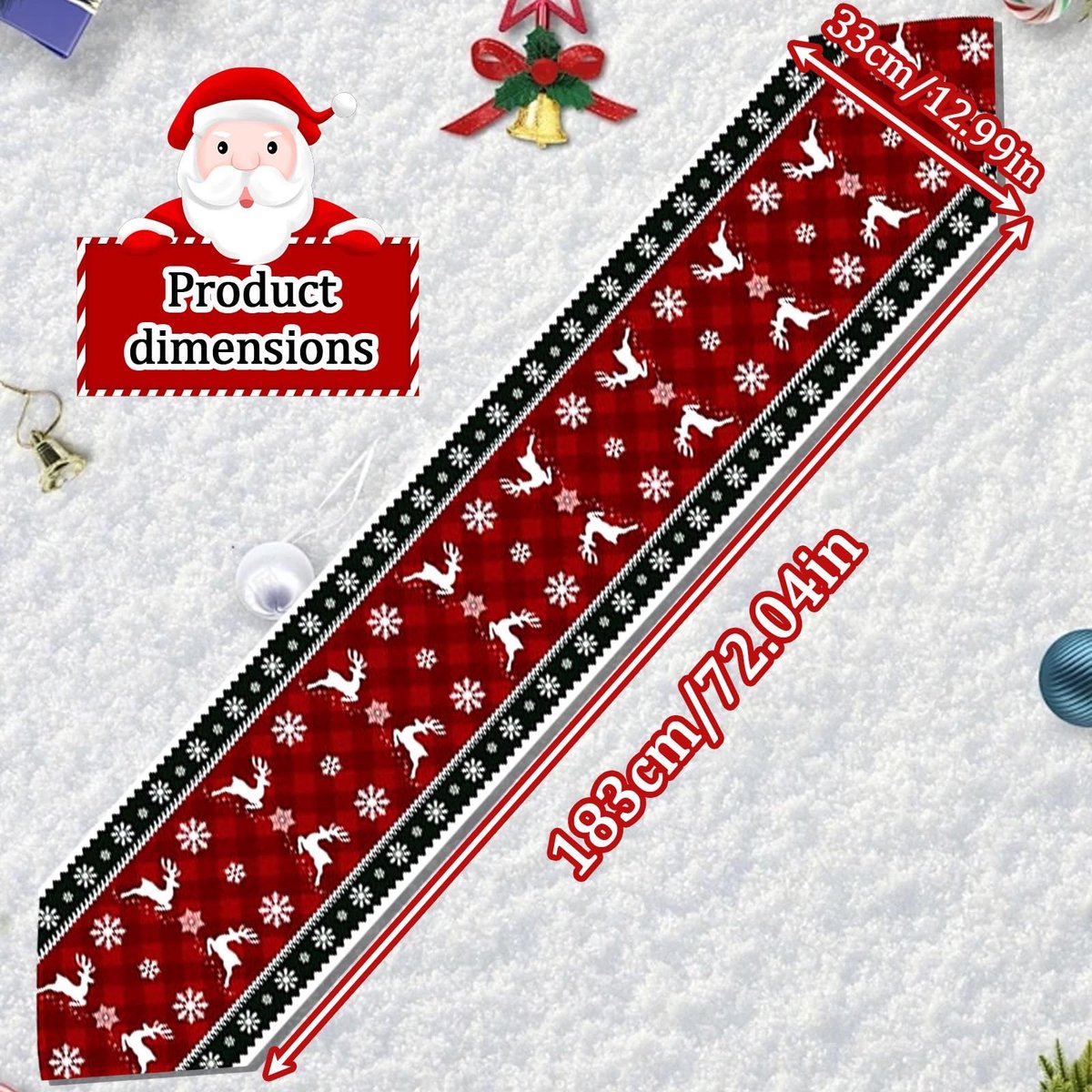 Dailygoods - Rode Kerst Tafelloper met Sneeuwvlokken en Rendieren