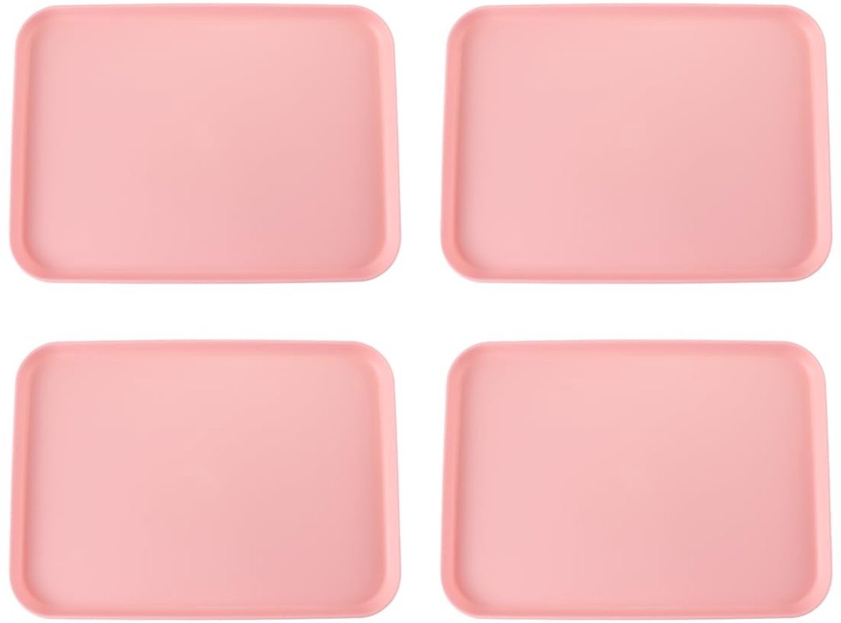 Dailygoods - Set van 4 Rechthoekige Plastic Serveerschalen in Roze
