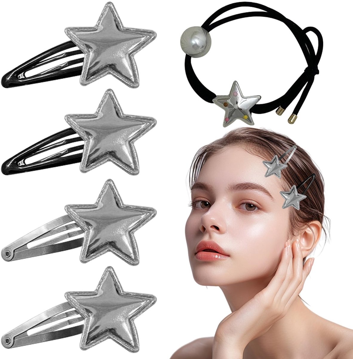 Dailygoods - Set van 5 Ster Haarspelden en Haarelastiek voor Dames