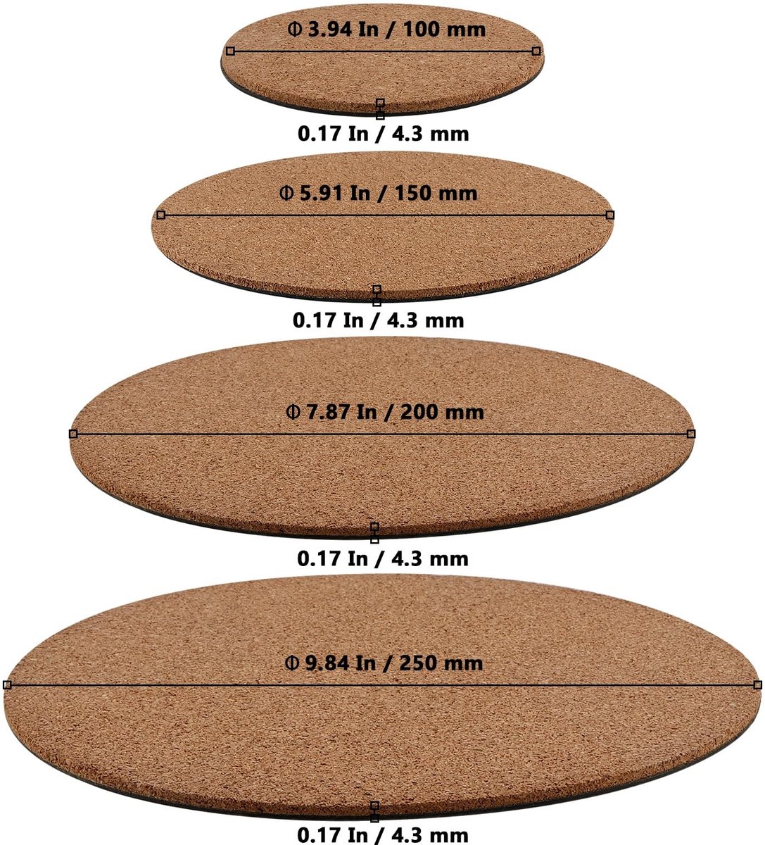 Dailygoods - 16 Stuks Kurken Plantenpot Onderzetters in Diverse Maten