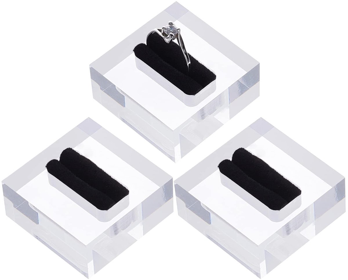 Dailygoods - Dailygoody - Ring Display Stand - Clear Acryl - Modern Design - Zwart Fluweel - Sieraden Organiseren - Geschikt voor Dames - 4x4x1.9 cm