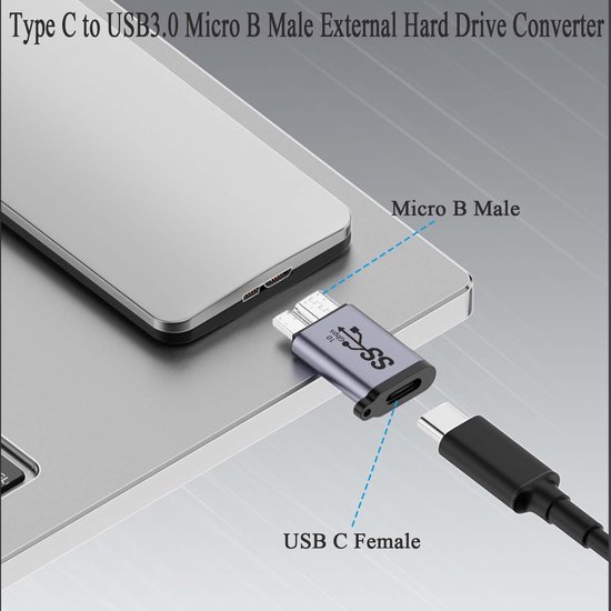 Dailygoods - USB C naar Micro B Mannelijke Adapter voor Externe Harde Schijf van Dailygoods — afbeelding 3