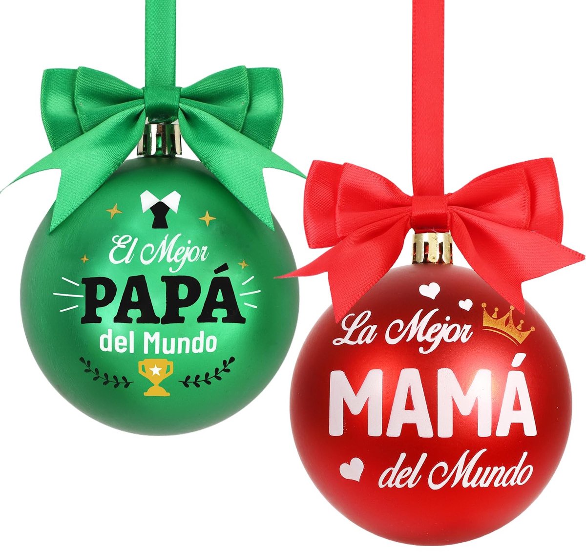 Dailygoods - Set van 2 Onbreekbare Kerstballen voor Ouders in Rood en Groen
