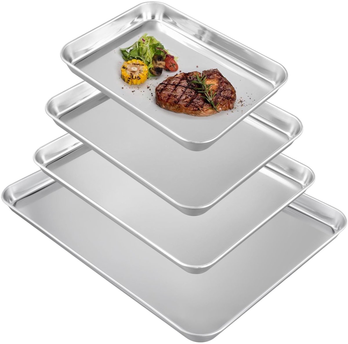 Dailygoods - Set van 4 Roestvrijstalen Bakplaten in Diverse Maten