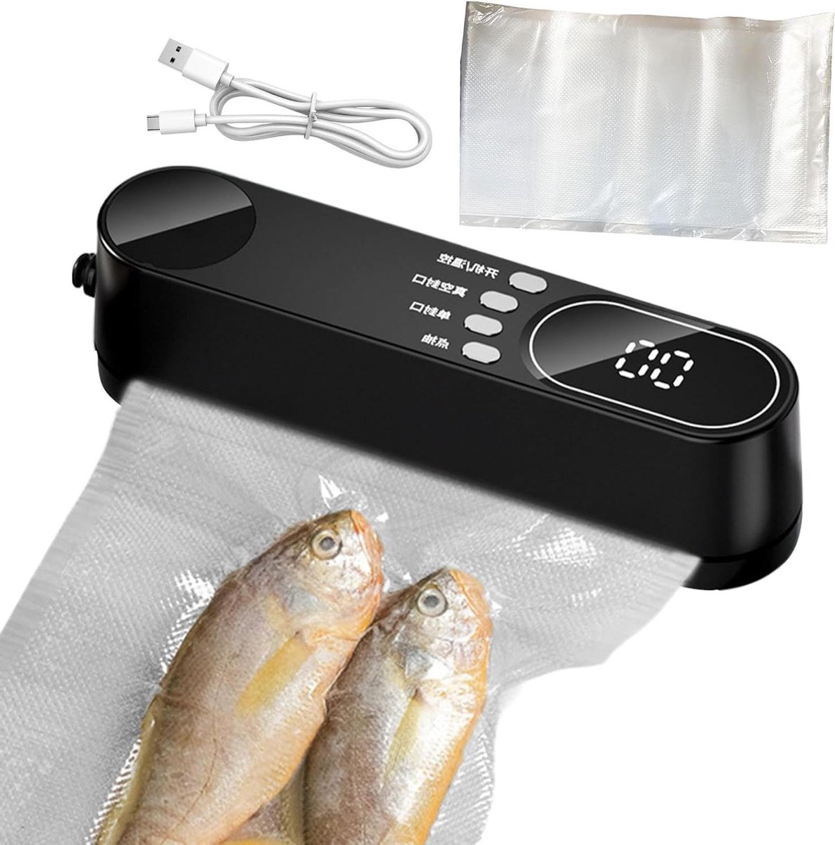 Mini Vacuüm Sealer - Draadloze Afdrukker - Voedsel Bewaren - Handheld Ontwerp - 19.5 cm - Zwart