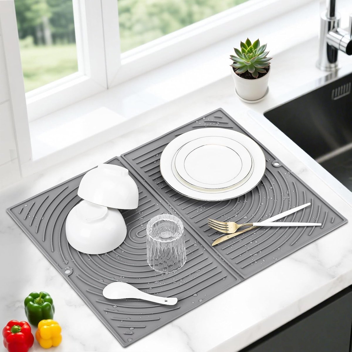 Afwasmat Siliconen - Afdruiprek Keuken - Aanrecht Beschermen - Hittebestendig Snel Droog - 51x41 cm - Grijs