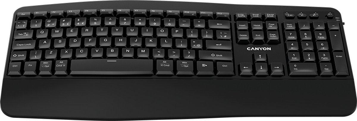 Canyon HKB-W6 - Draadloos Ergonomisch Toetsenbord - Zwart - Volledig Toetsenbord - 2.4 GHz en Bluetooth