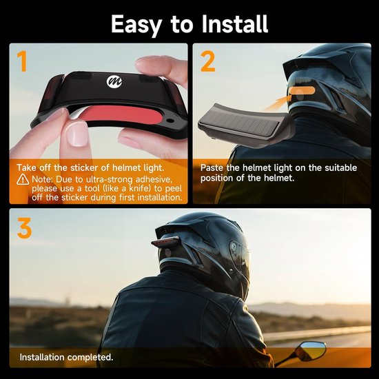 Fietshelm Achterlicht - Signaallamp Helm - Nachtritten Veiligheid - Zonne-energie Remdetectie - 9x9x18 cm - Zwart — afbeelding 2