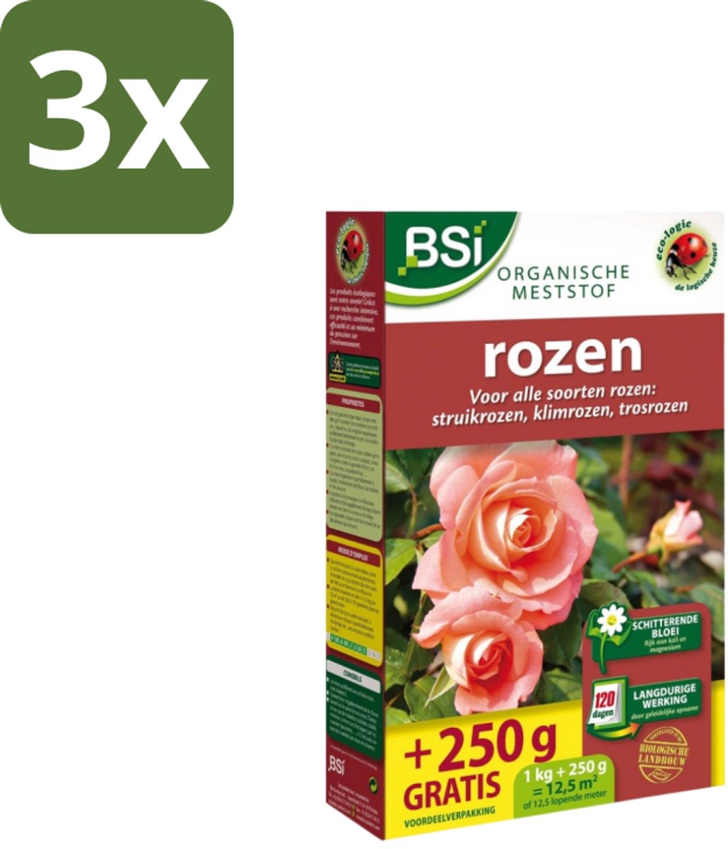 BSI – Rozen Meststof – Rijke Bloei & Sterke Groei – 1,25 kg (12,5 m²) - Bulkverpakking - 3 stuks