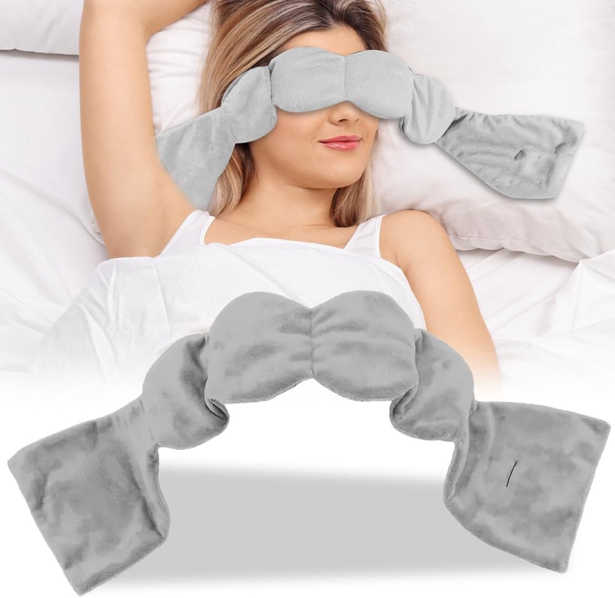 Gewogen oogmasker - Zacht slaapmasker - Ontspannen slapen - Verstelbaar ontwerp - 21 cm lengte - Grijs