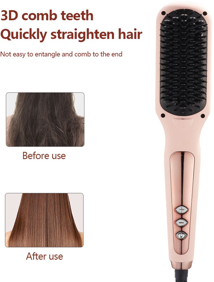 Verwarmende Gladstrijker Borstel - Haarstyler met Negatieve Ionen - 120-220°C PTC Verwarming - 3D Tanden - 360° Draaibare Kabel - Automatische Uitschakeling - Voor Alle Haartypes