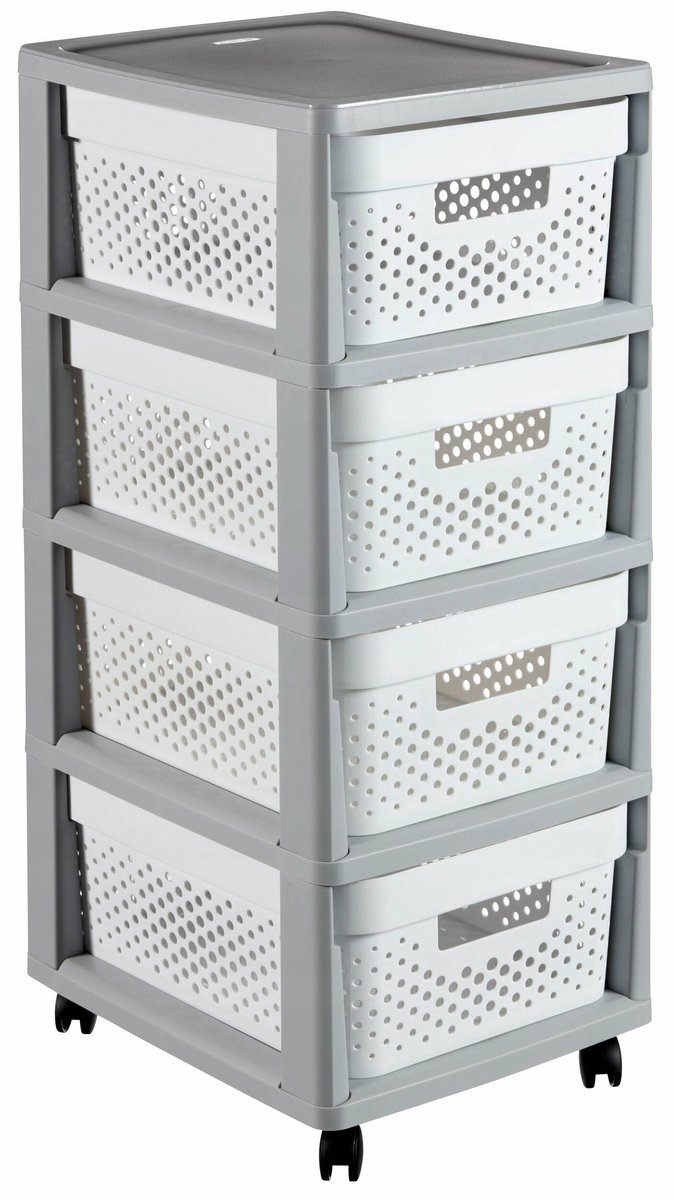 Curver Infinity Serie - Ajourrek - 4 Laden - Grijs en Wit - Verrijdbaar
