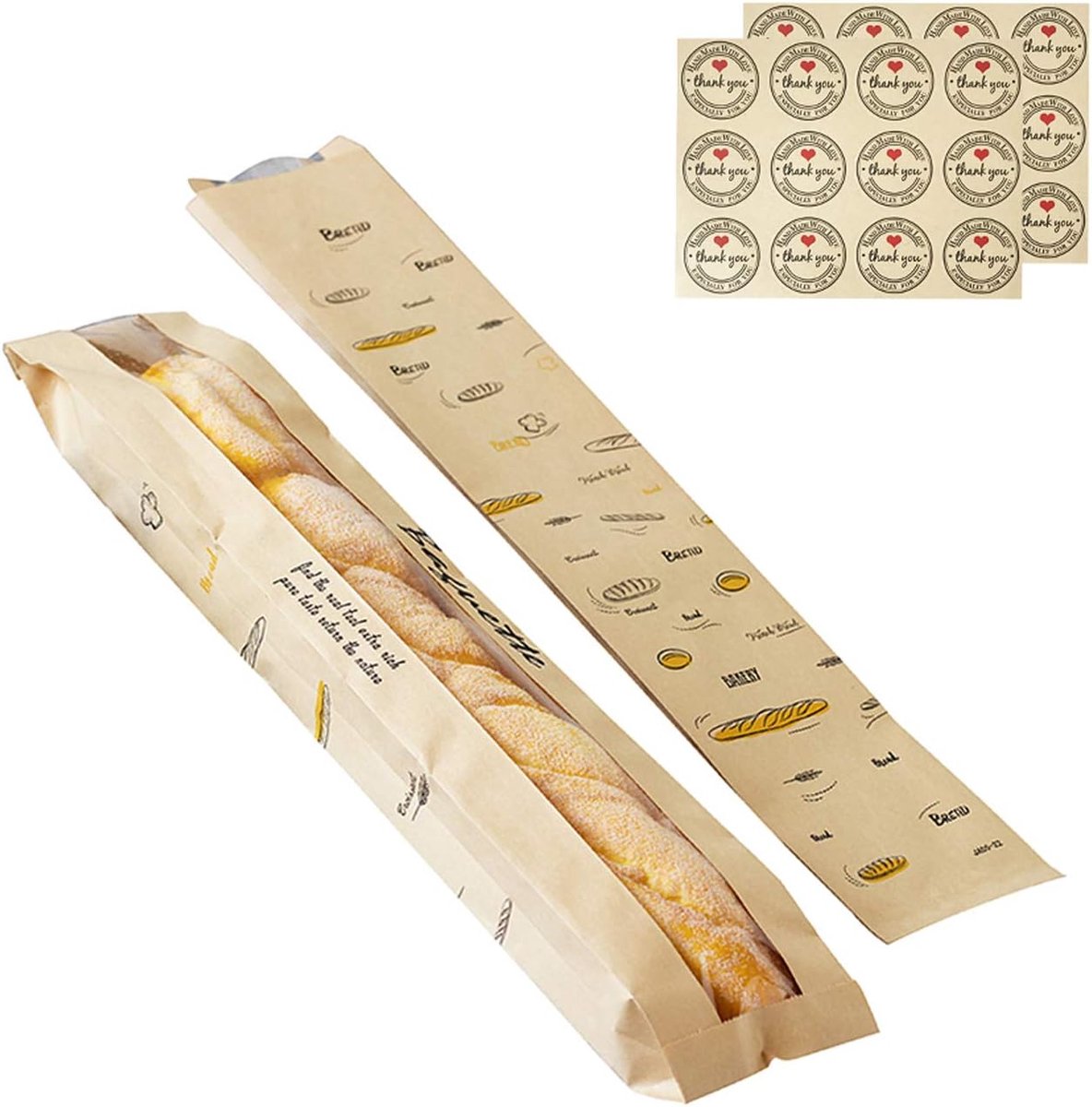 Baguette Broodzakken - Papieren Zakken - Brood Verpakken - Met Venster - 24 Stuks - Bruin