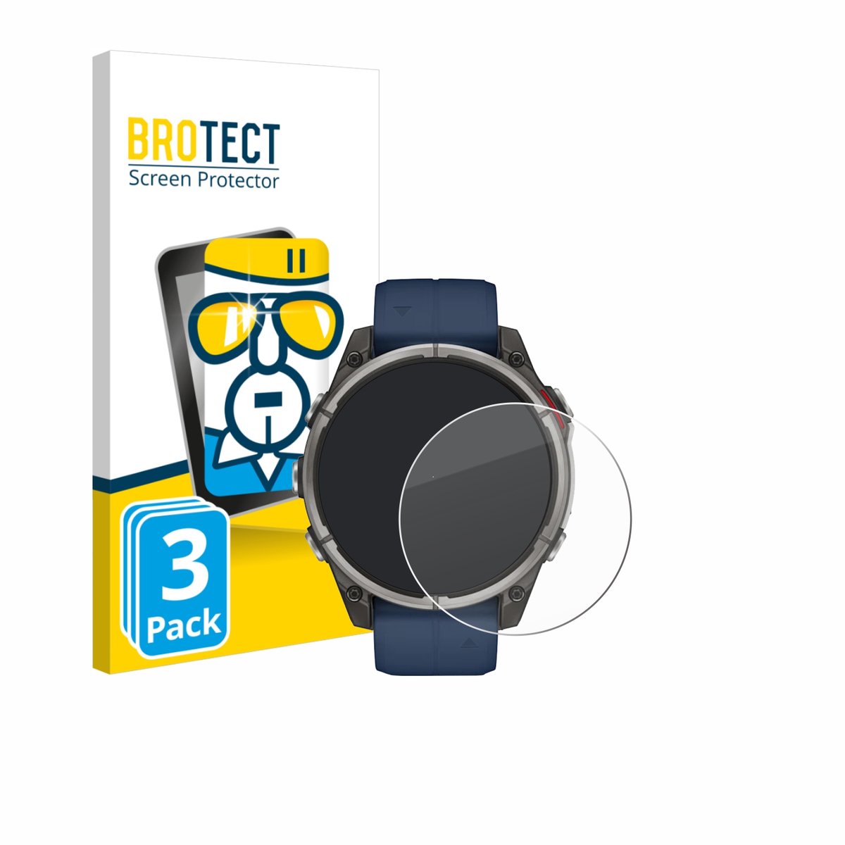 BROTECT - Glas Screenprotector voor Garmin quatix 8 (47 mm) - Gehard Beschermglas 9H 3 Stuks