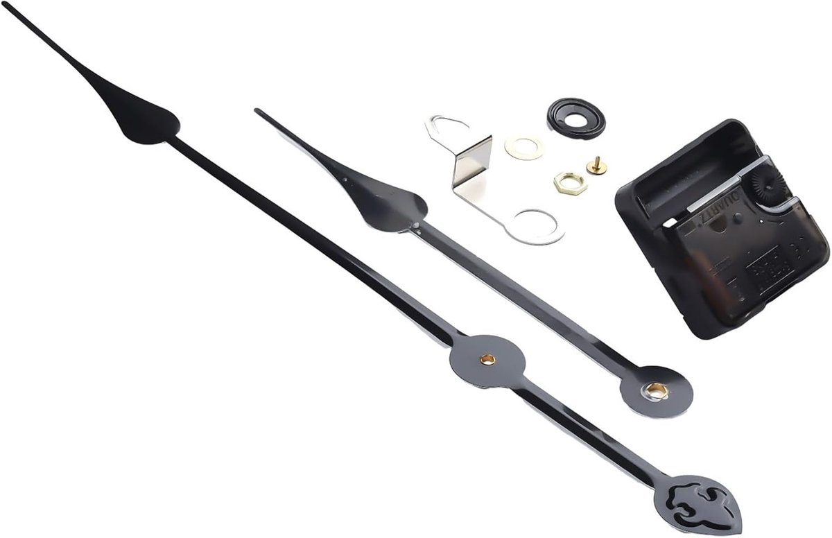 Klok uurwerk - Reparatieset - Klok maken - Stil kwarts - Lange wijzers - Zwart