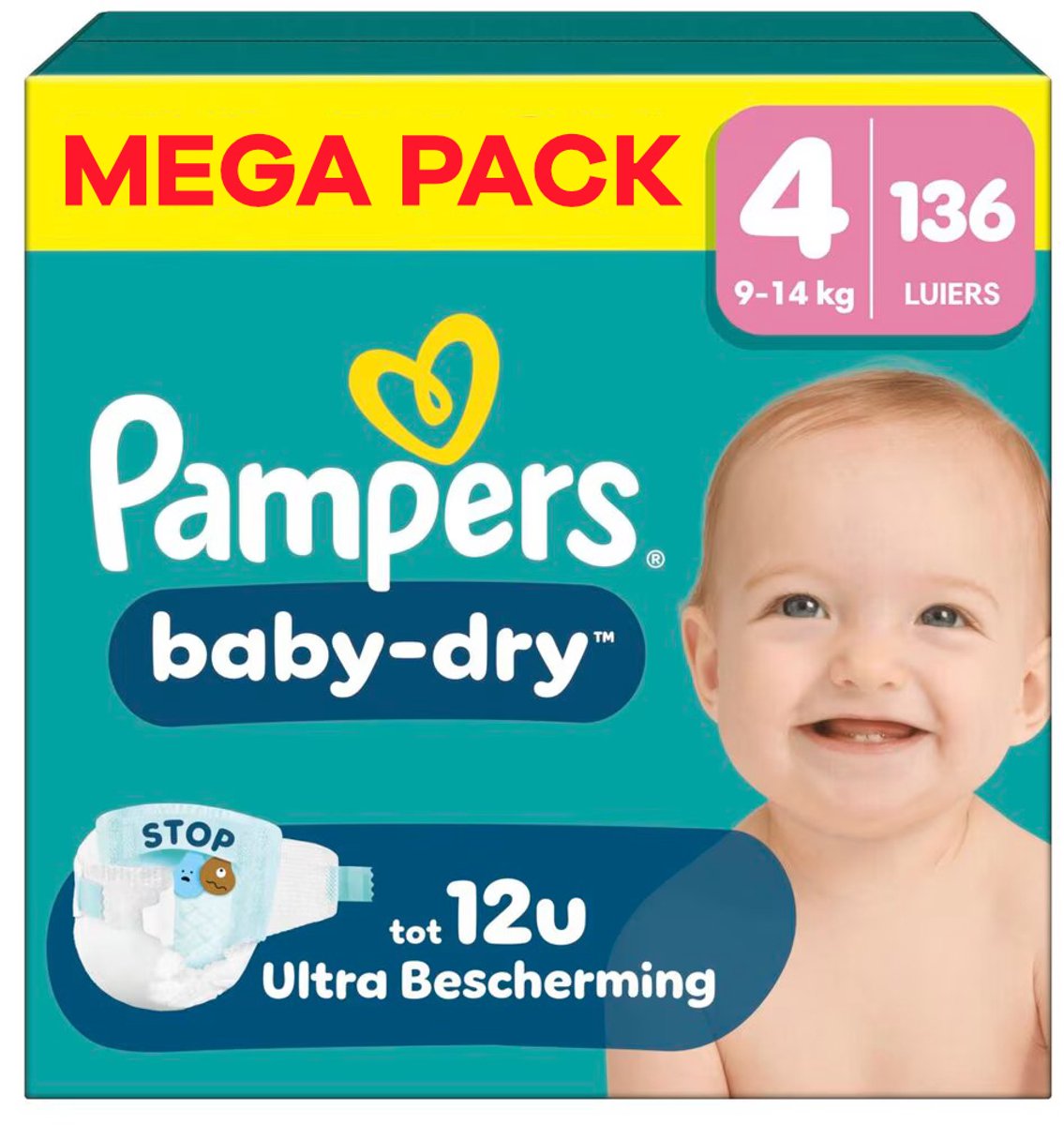 Pampers - Baby Dry - Maat 4 - Mega Pack - 136 Stuks - 9-14 KG