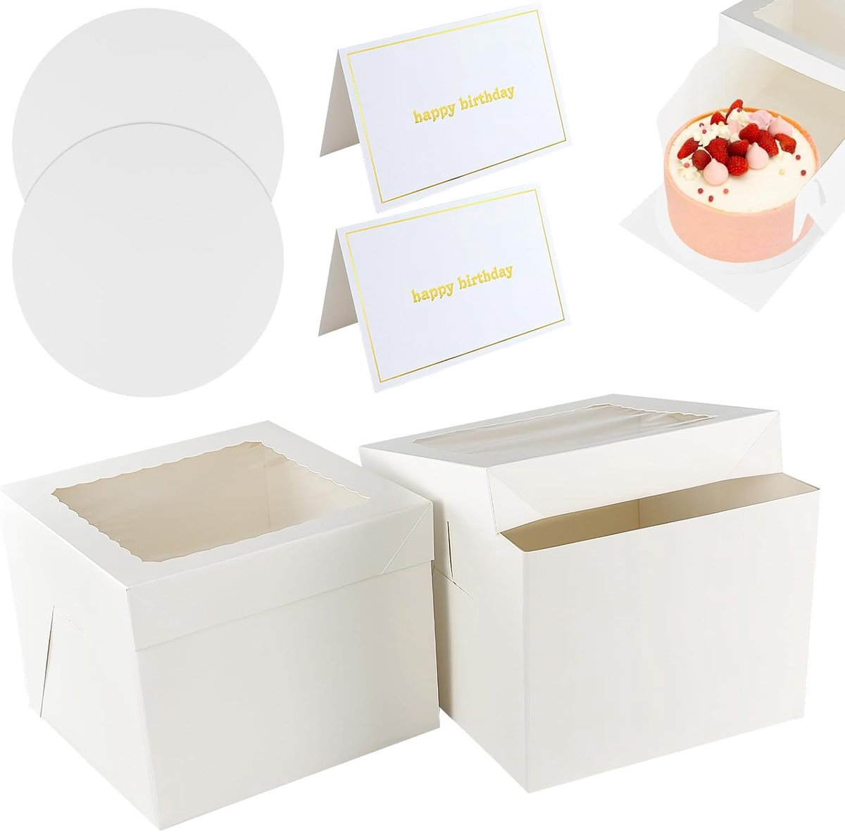 Taartdozen Set - Verzenddozen Gebak - Taart Transport - Inclusief Kaart - 25cm Diameter - Wit