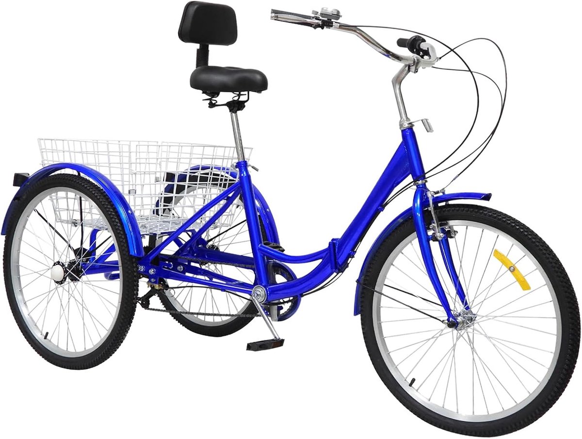 Driewieler voor volwassenen - Seniorenfiets driewieler - Stedelijke mobiliteit - Praktische opbergmand - 24 inch - Blauw