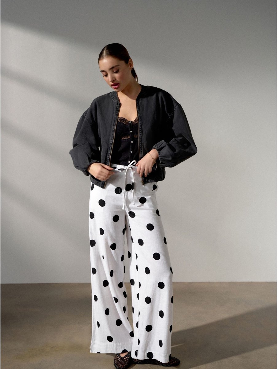 Next - Dames - Broek met wijde pijpen van gemengd linnen - Wit