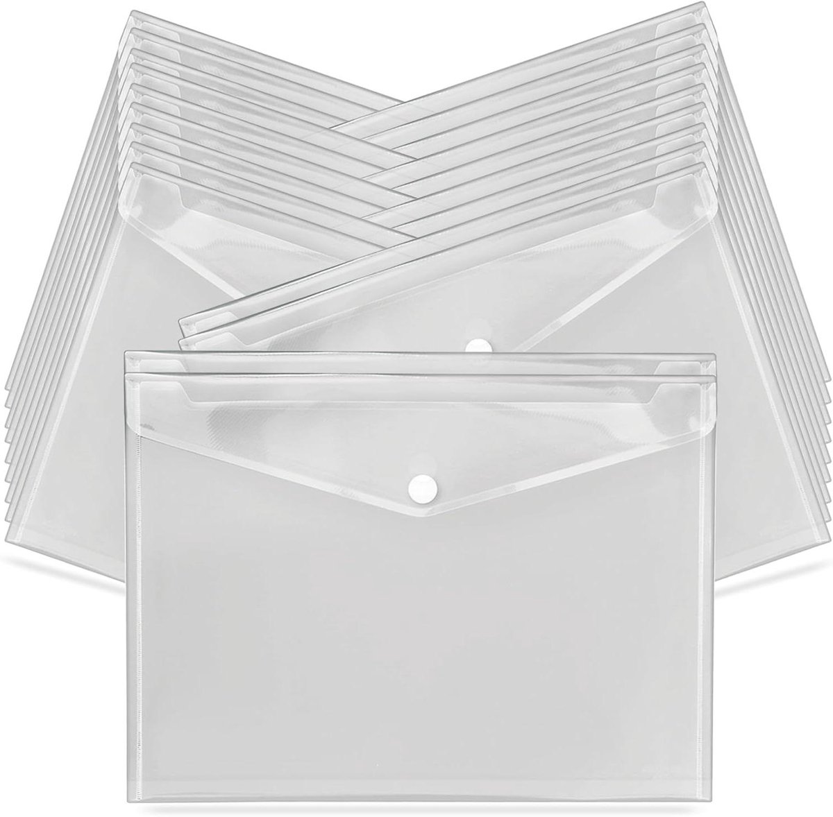 Plastic Document Wallets - Plastic Envelopes - Document Organization - Snap Button Closure - A4 Size - Transparent