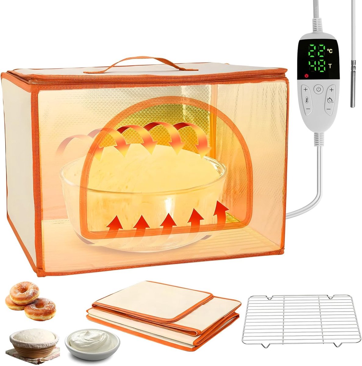 Brood Fermentatiebox - Rijskast Zuurdesem - Perfect Brood Bakken - Temperatuurregeling 10-45°C - 30x40x28 cm - Oranje