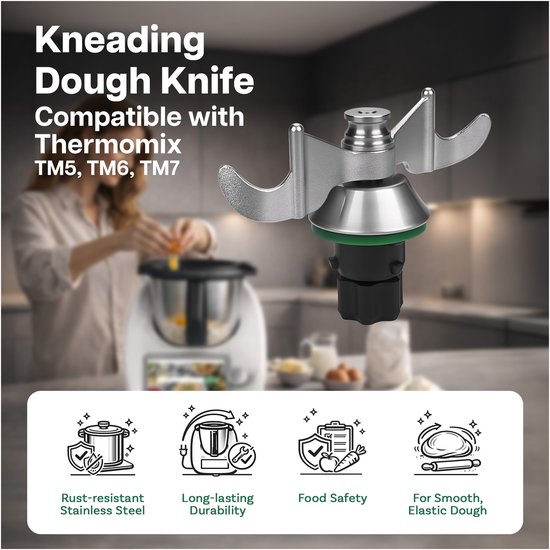 Deegmes RVS Geschikt voor Thermomix TM7, TM6 & TM5 van MMOBIEL - Deegmengmes met Verhoogde Messen voor Centrale Kneedkracht - Ideaal voor Brood- en Pizzadeeg - Voor Thermomix Keukenmachines — afbeelding 4