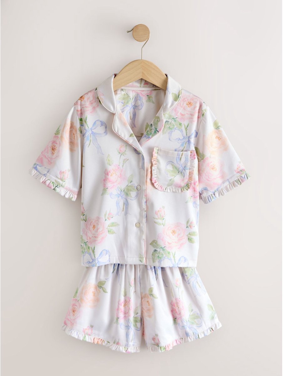 Next - Meisjes - Satijnen korte pyjama met knoopsluiting - Wit