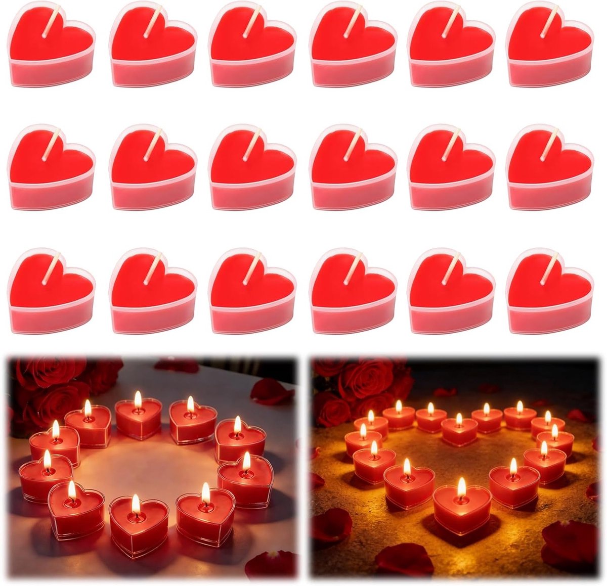 18 stuks hartvormige romantische theelichtjes, romantische hartvormige theelichtset, rood, klassiek, druppelloos, indoor, bruiloft, Valentijnsdag, huwelijksaanzoek, jubileumfeest