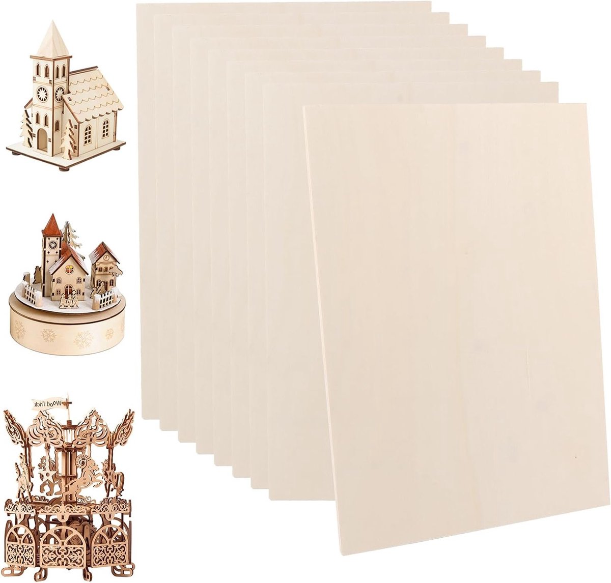 Plywood platen 300 x 210 x 5 mm - Set van 10 balsa hout voor ambachten, laserprojecten en DIY creaties