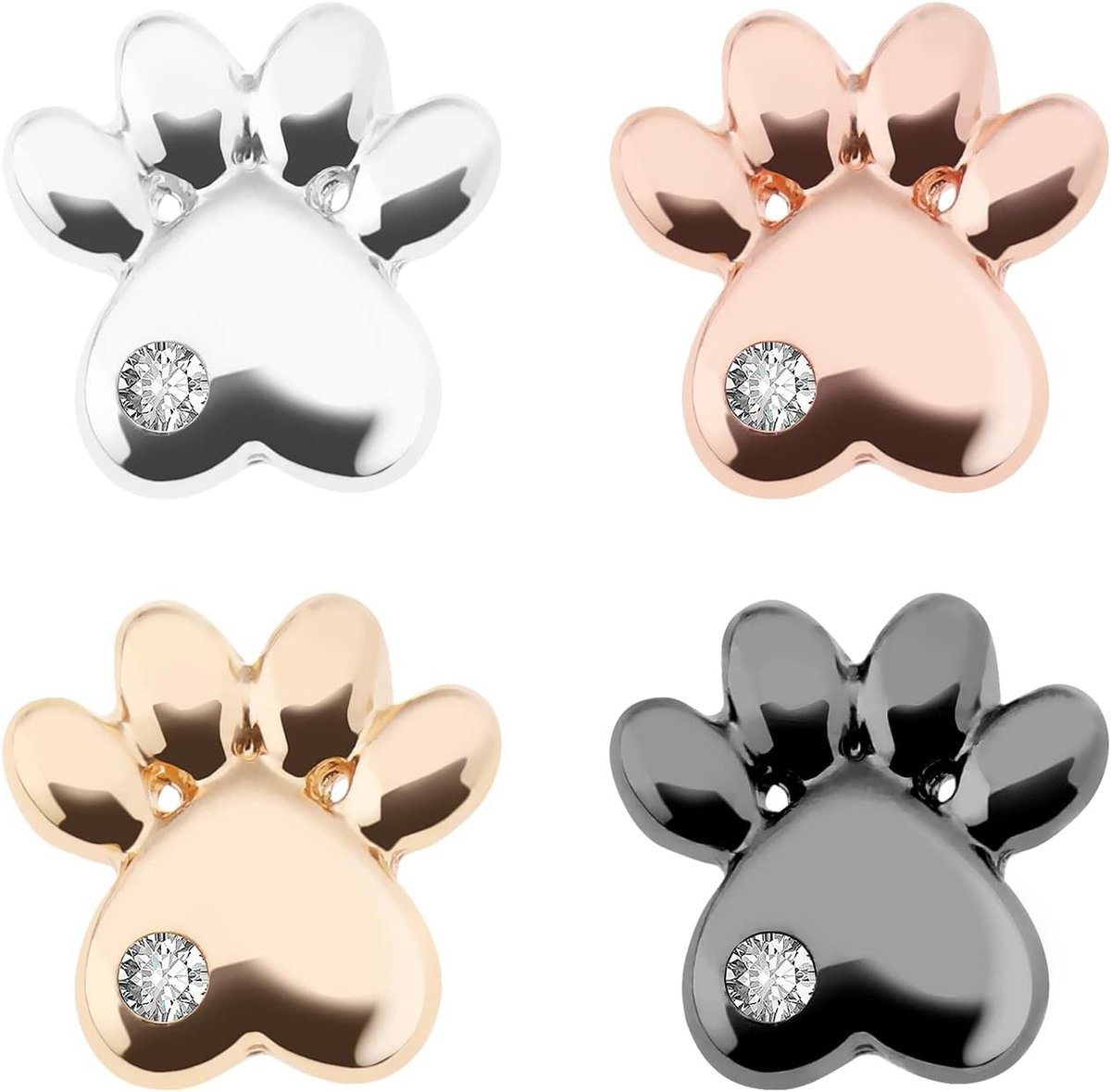 4PCS Horlogeband Charms in Pootvorm voor Slimme Horloges - Decoratieve Studs voor Silicone Horlogebanden in Goud, Zilver, Roségoud en Zwart, 10.7mm, Metaal