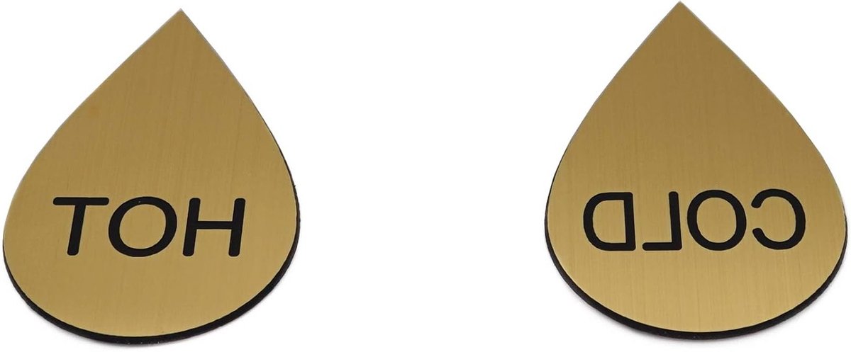 Zelfklevende Labels voor Koud en Warm Water - Druppelvorm - 1 Paar Goudkleurig, Waterbestendig en Duurzaam